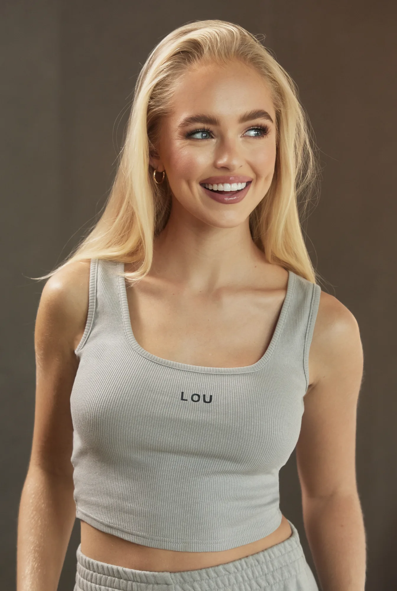 Zorca Grey - a classic gray top with a caption