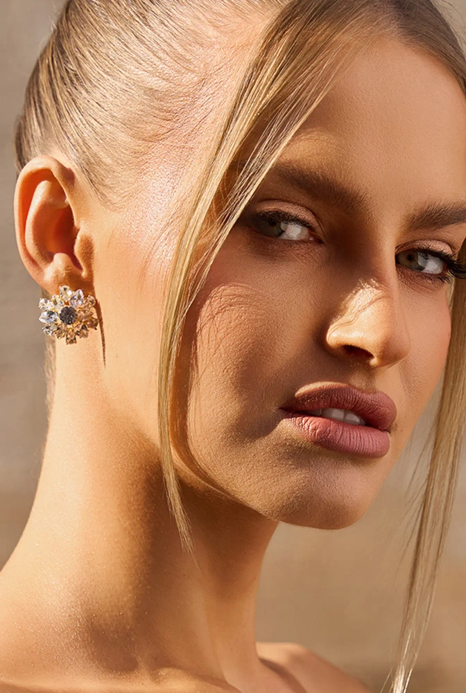 Rime - gold-plated earrings with silver zircons