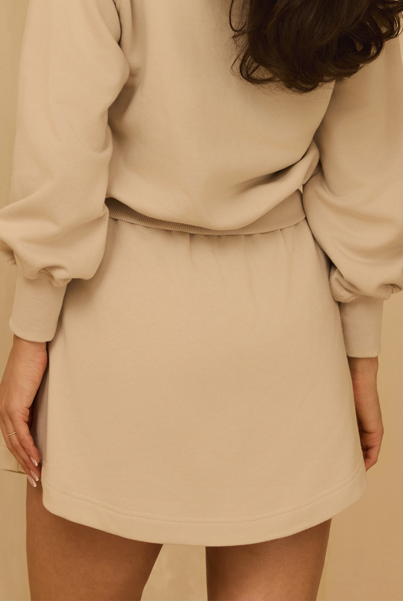 Hanako - Cotton Tracksuit Set with V-neck Sweatshirt and Sewn-in Skirt