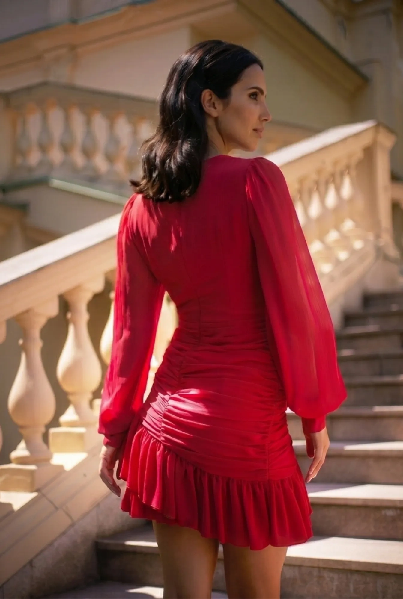 Clementine Red - crinkled mini dress in red