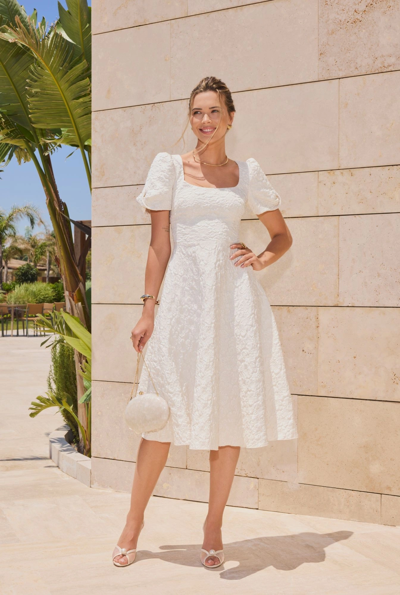 Rebeca – ecru flared midi dress