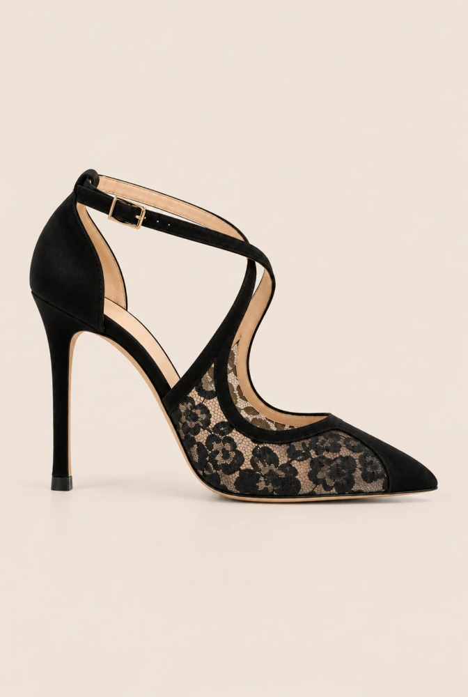 Chiari – black suede high heels with lace detail