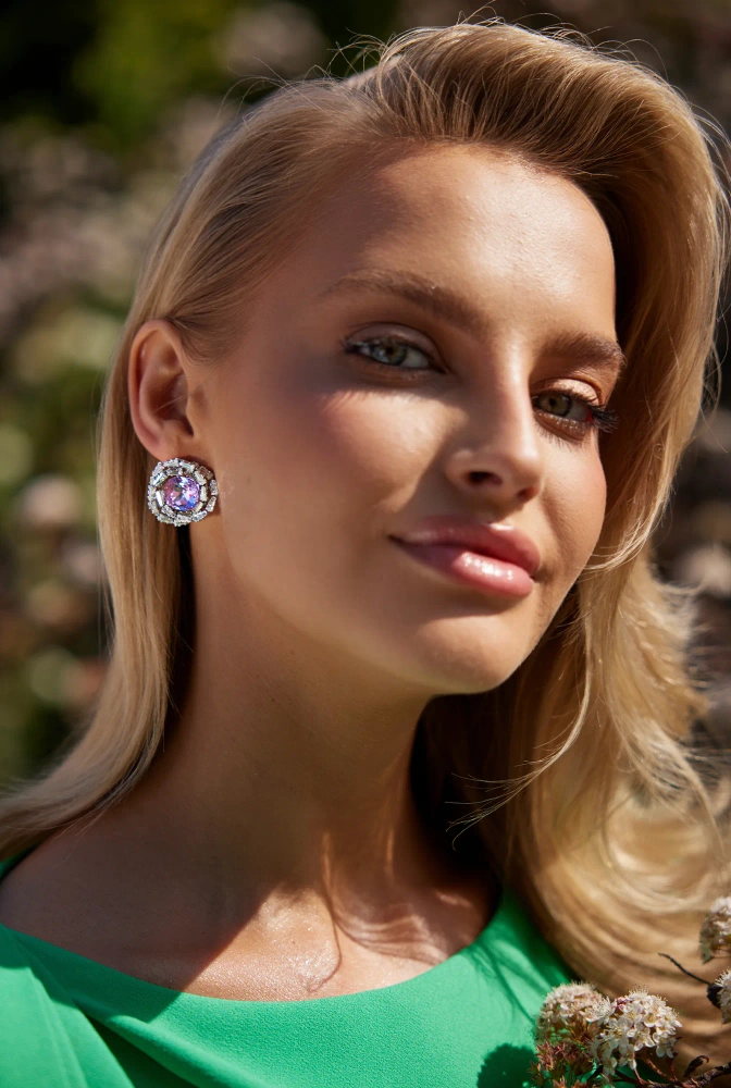 Lumin - Silver Plated Earrings with Purple Crystal