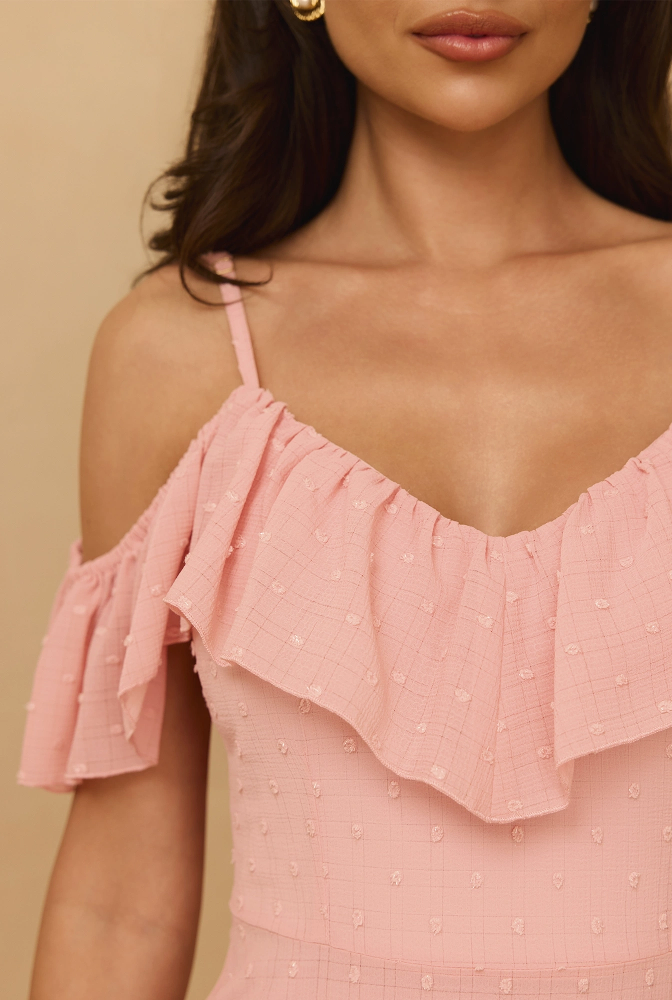 Lucette - Pink maxi dress with Spanish neckline