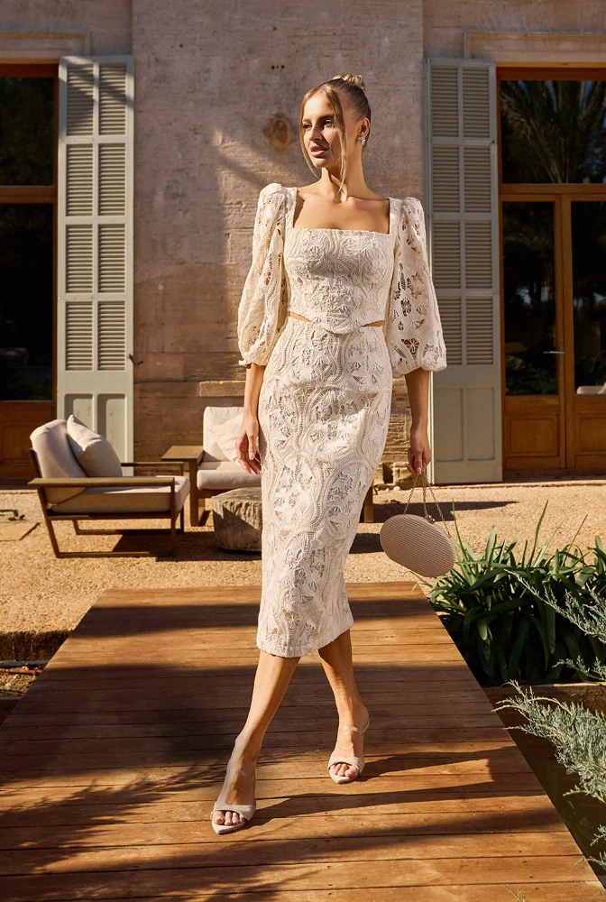 Manola - cream cotton openwork midi dress