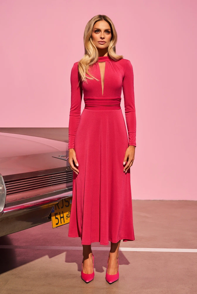 Urge - Elegant Midi Dress in Fuchsia Color