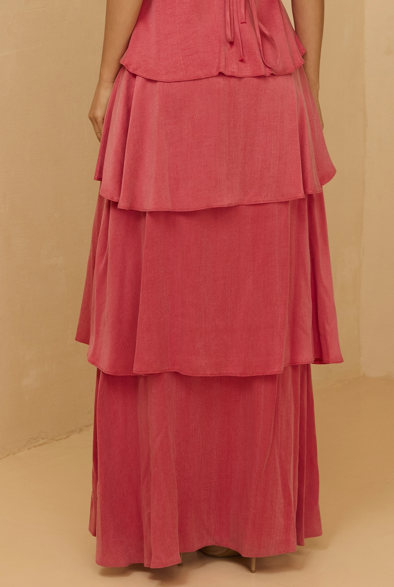 Lagos - coral maxi dress with ruffles