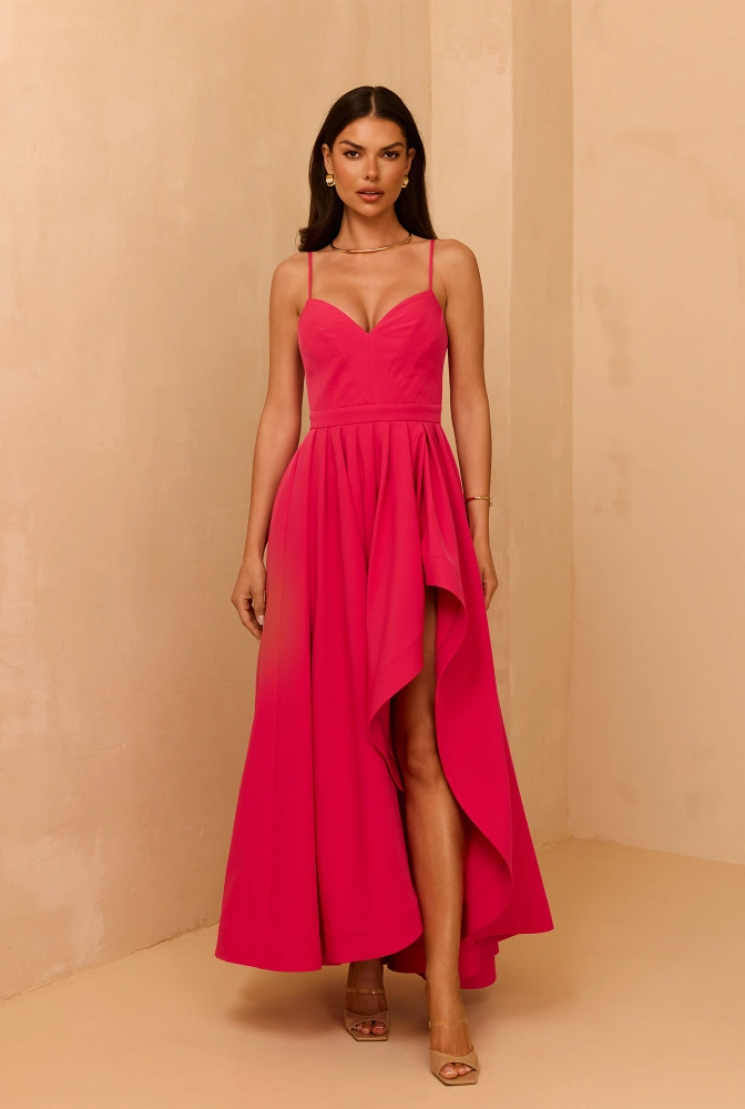 Margotta - Maxi Dress with Asymmetrical Flared Bottom and Heart-Shaped Neckline