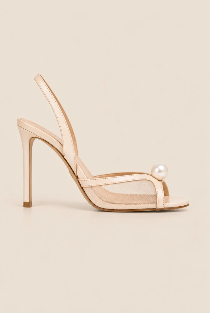 Lumiere – light beige sandals with a decorative pearl