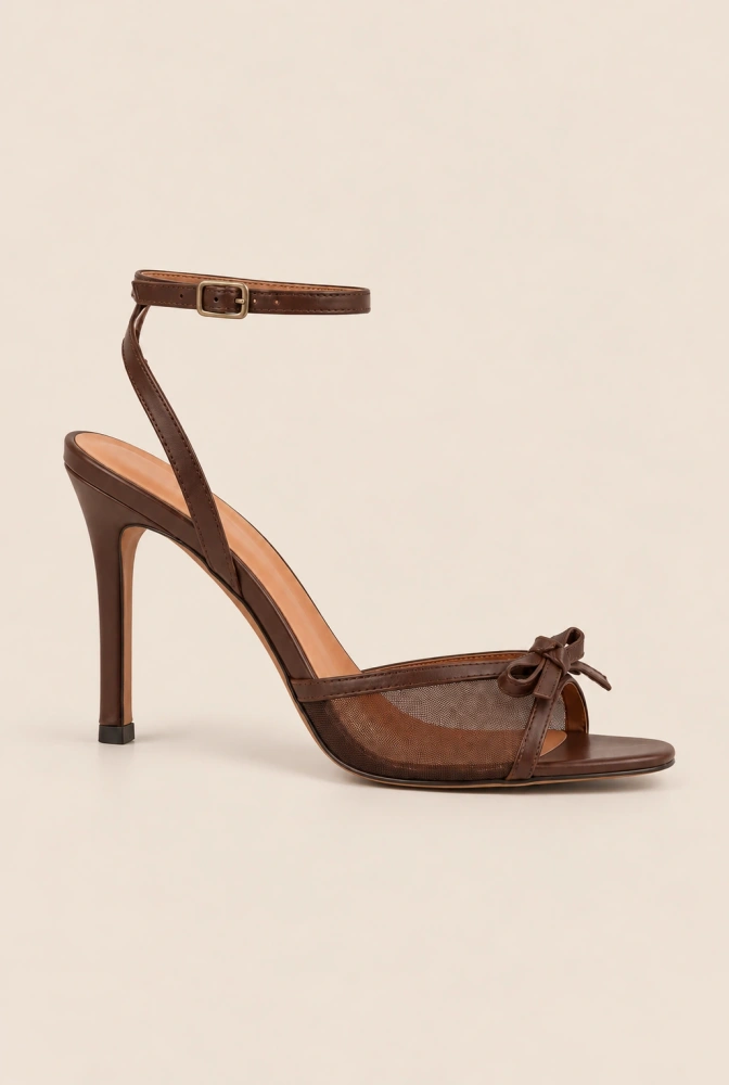 Ocealla - chocolate sandals with a bow and transparent inserts