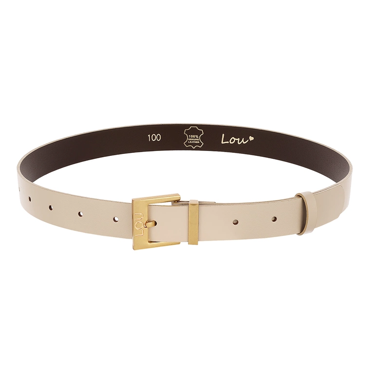 Charo belt - Women's belt in ecru shade with gold buckle and subtly engraved Lou logo.