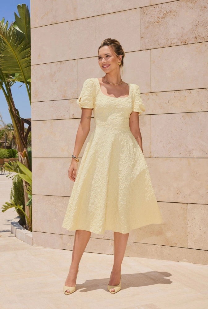 Rebeca – yellow flared midi dress